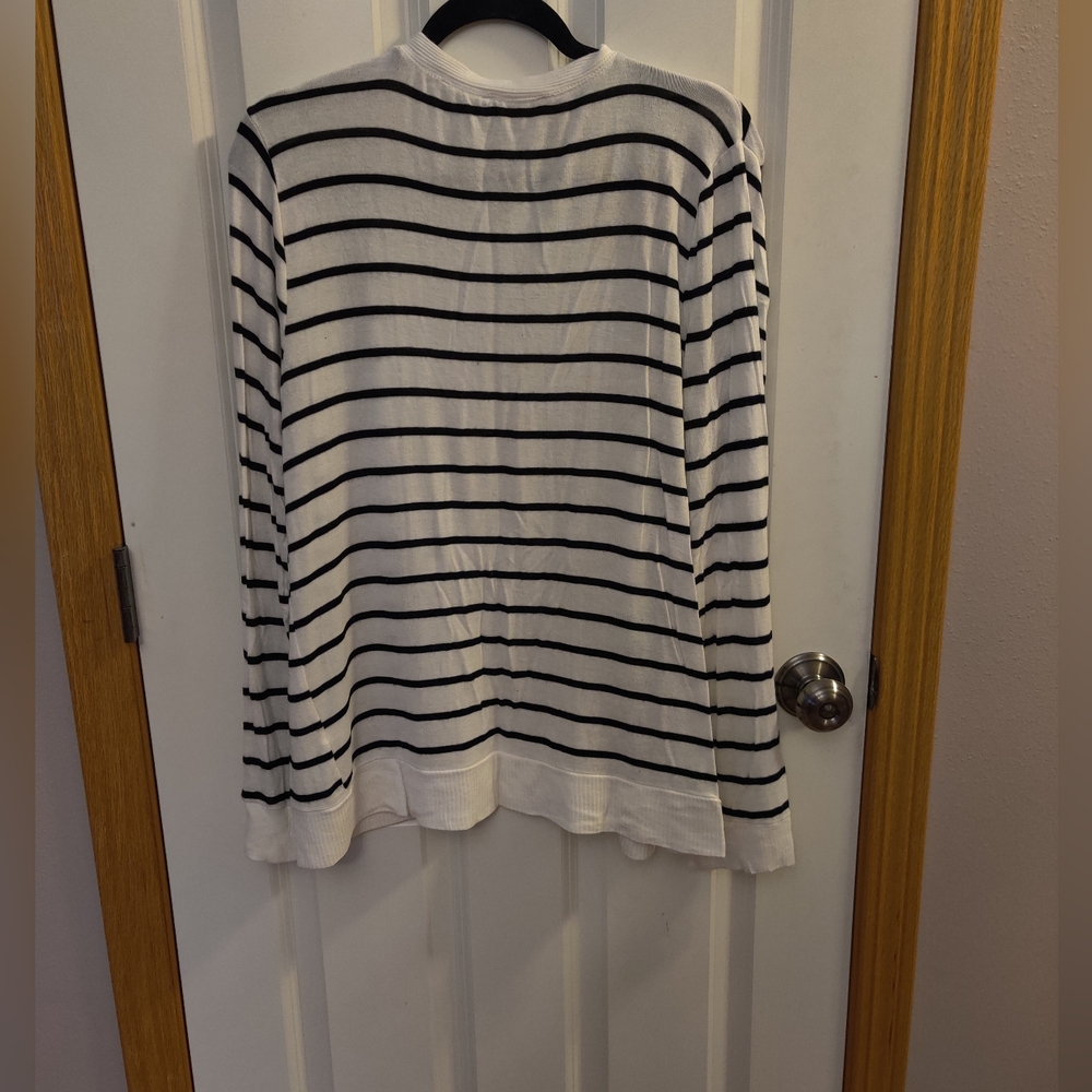 Zenana White and Black Striped Cardigan Sweater - Picture 2 of 2